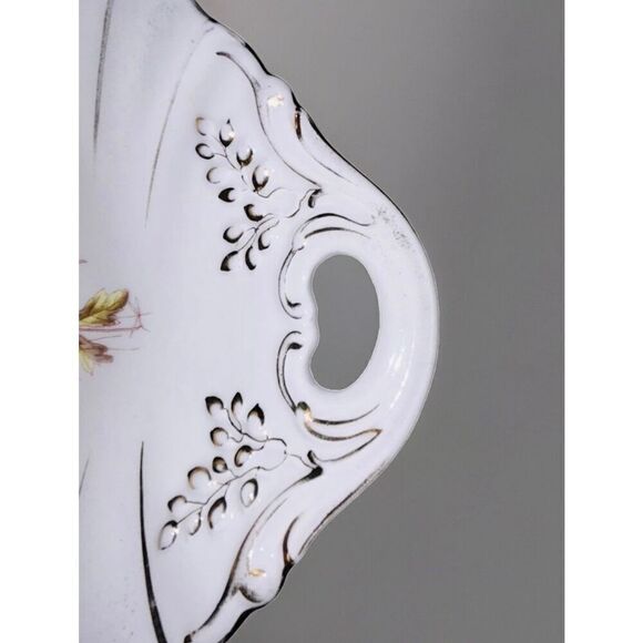 Antique KPM Germany Scalloped Serving Bowl-White Floral Gold Handles numbered - Picture 4 of 7